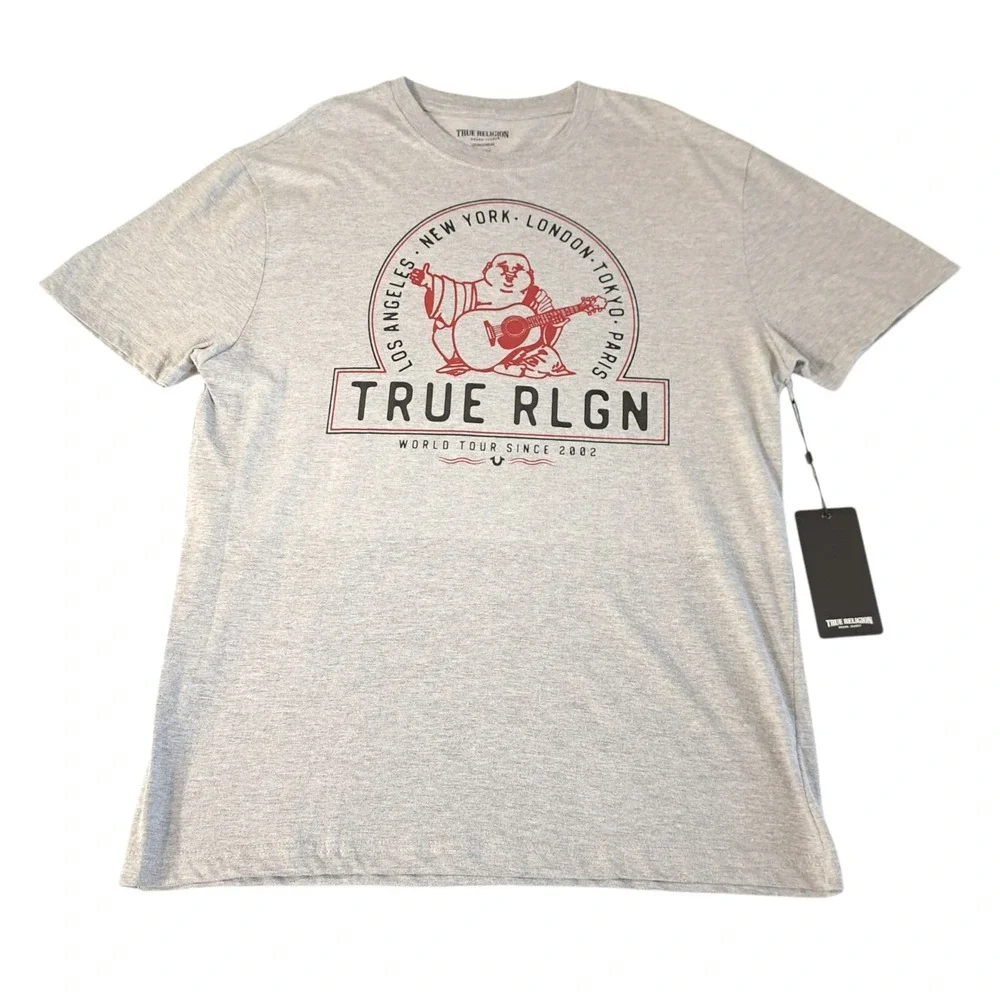 True Religion Men's Graphic T-Shirt Logo Size L Gray Short Sleeve‎ Loungewear